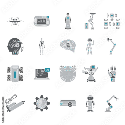 Robots robot flat icons set.