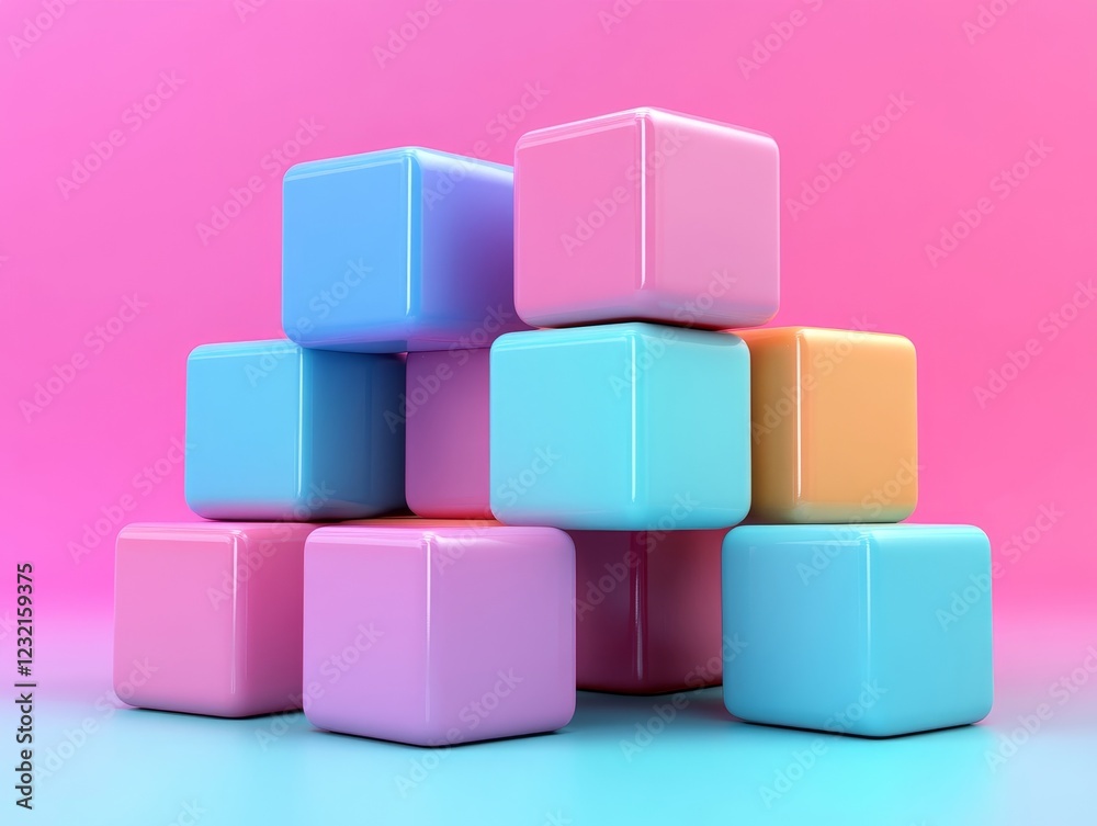 Abstract colorful cubes, layered design, 3d render, Generative AI Abstract colorful cubes, layered design, 3d render, Generative AI