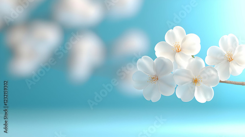 Obraz na płótnie Spring blossoms, light blue background, floral design, website banner w salonie