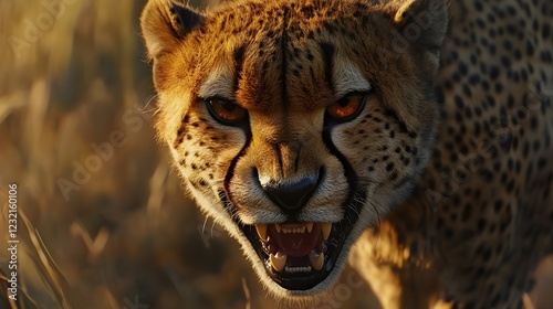 Beautiful cheetah with an angry look during daytime