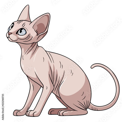 Sphynx cat with smooth skin and graceful physique, standing full body on a white background, elegant and unique domestic pet