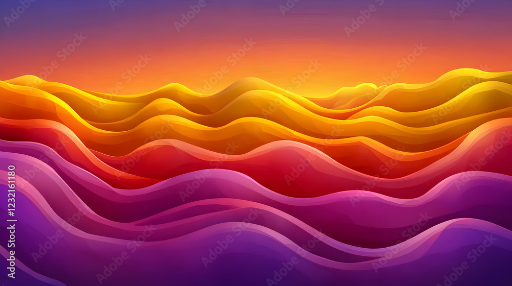 Vibrant sunset over abstract hills, landscape background, ideal for website design
