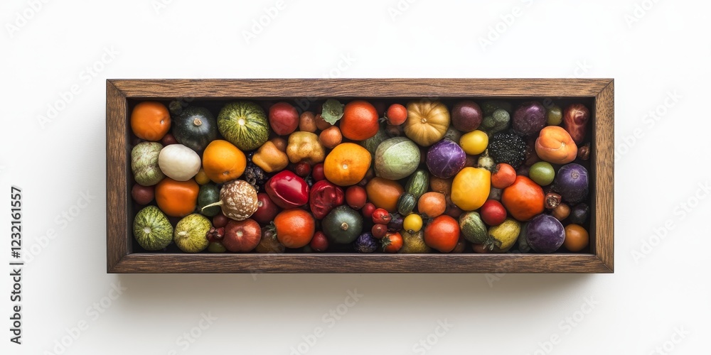Colorful autumn harvest vegetables in a wooden box. Colorful autumn harvest vegetables in a wooden box.