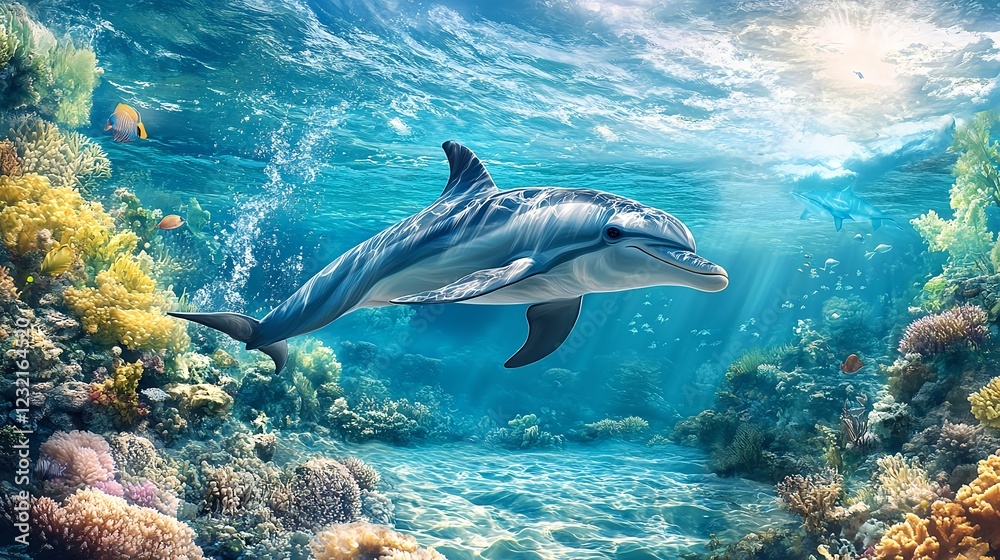 Naklejka premium Beautiful dolphin swimming underwater