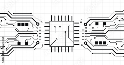 Abstract background with high tech circuit board texture. Vector electronic motherboard illustration. Communication and engineering technology concept.
