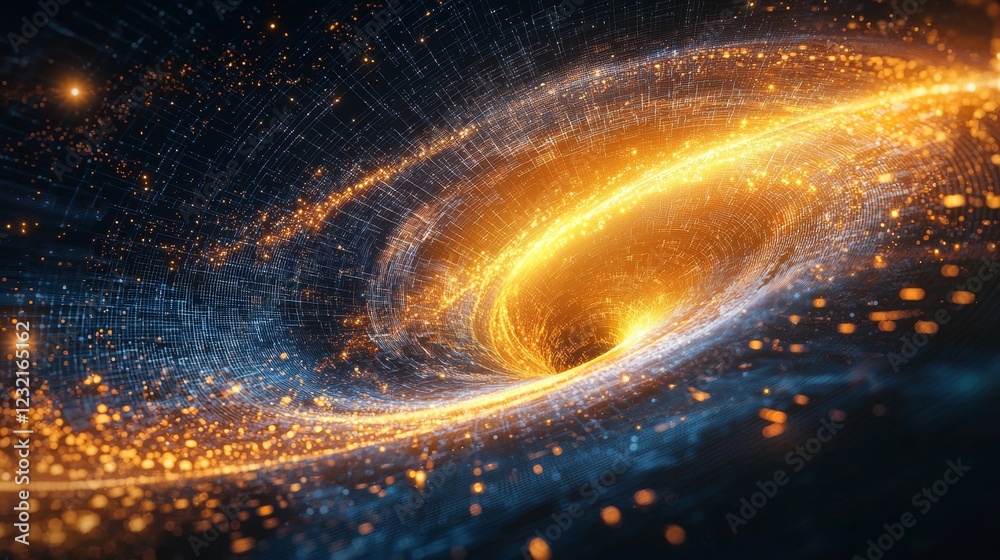 Obraz premium Ethereal Cosmic Swirls of Glowing Pixels in a Vibrant Universe