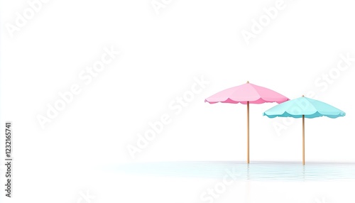 Wallpaper Mural Two colorful beach umbrellas stand on a serene water surface, evoking a tranquil summer atmosphere Torontodigital.ca