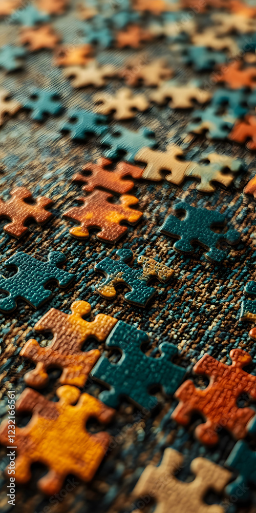 Fototapeta premium Close-up of colorful jigsaw puzzle pieces