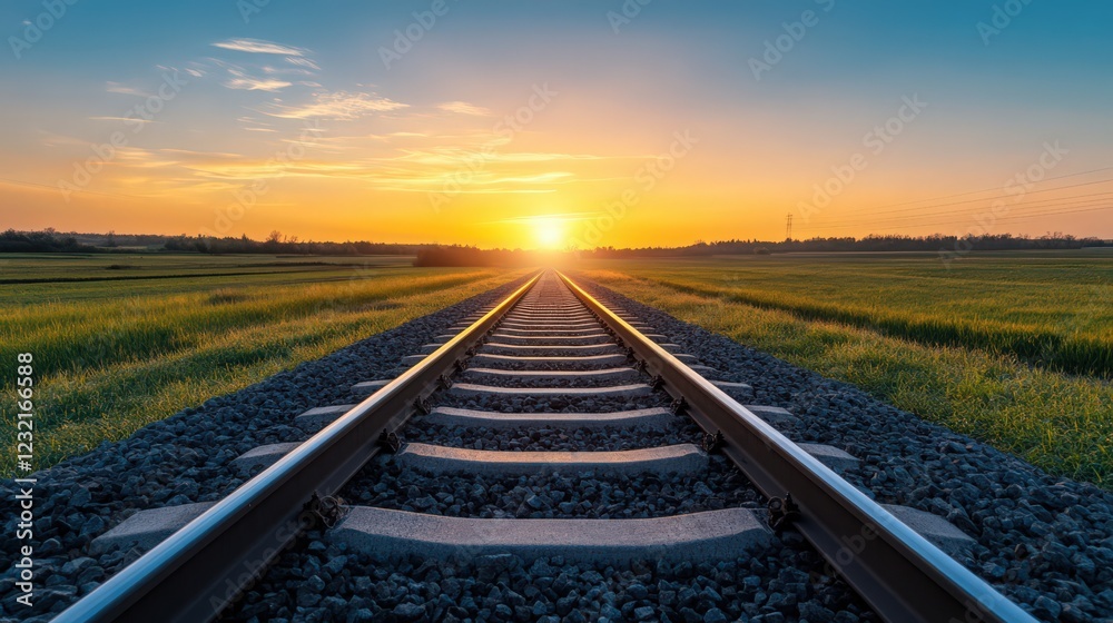 Obraz premium A train track with a sunset in the background
