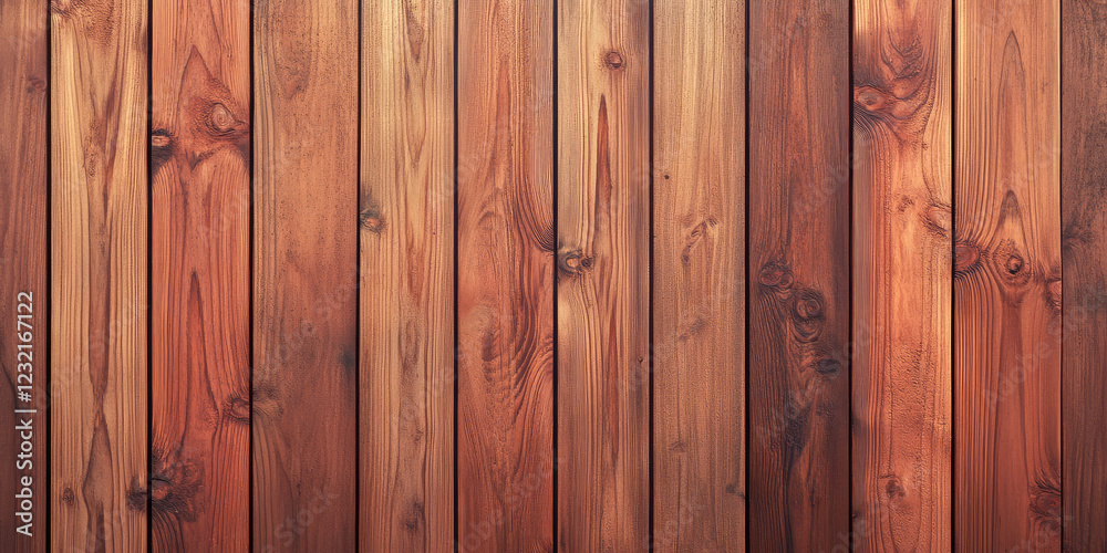 Fototapeta premium Textured cedar wood with reddish-brown tones and visible knots. The smooth, aromatic wood grain makes this texture perfect for rustic furniture or cabin-style designs.