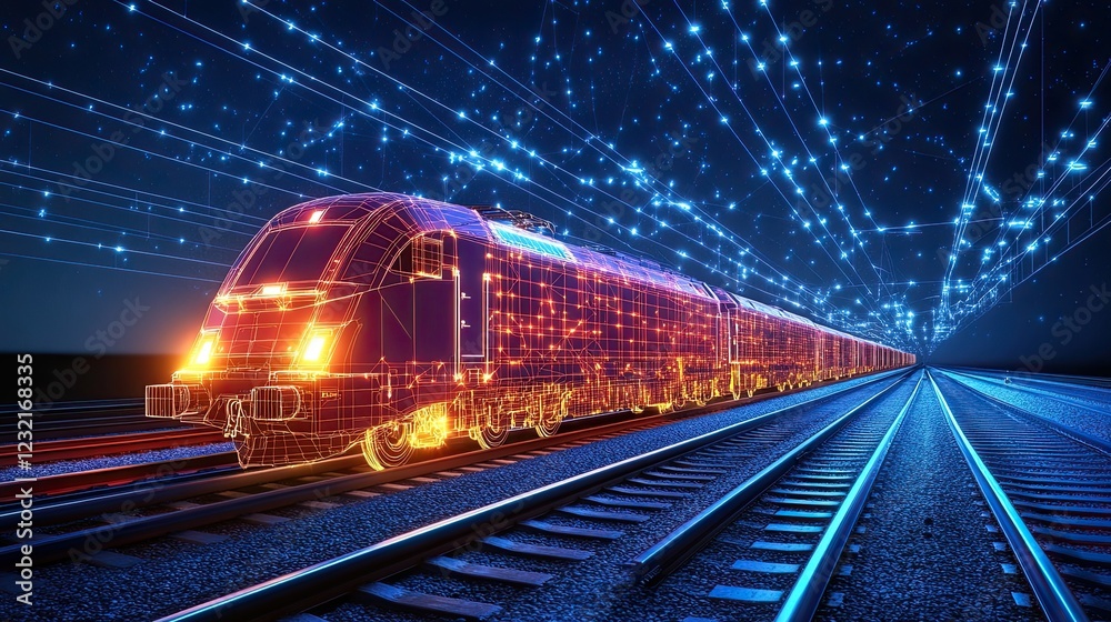 Fototapeta premium Futuristic High Speed Train Network Digital Transportation