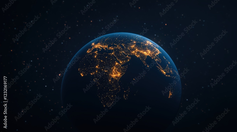 Obraz premium A close up of the Earth with the lights of the cities below