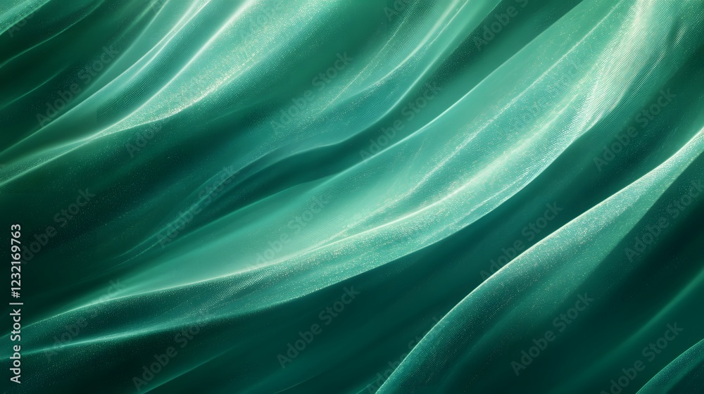 Obraz premium Emerald Flow: Abstract swirls of teal and emerald green create a mesmerizing textile-like texture, evoking feelings of fluidity, serenity, and natural beauty. 
