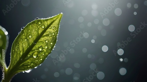 Close-Up of Droplet on Sprout with Textured Surface and Light Reflection
