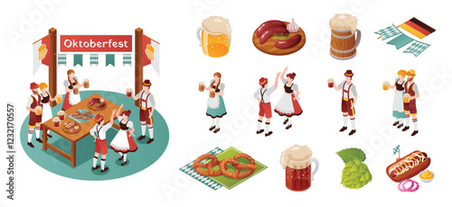 Isometric Oktoberfest Celebration with Bavarian Elements