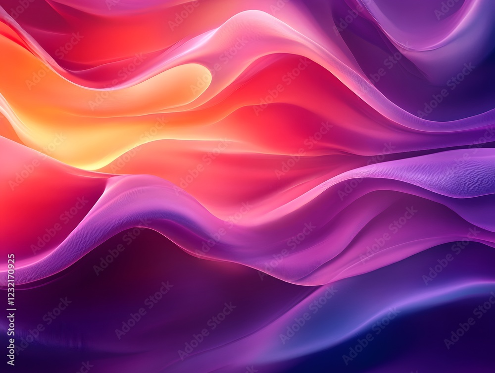 Obraz premium Abstract Flow: An enchanting abstract image of fluid, undulating lines in vibrant hues of purple, red, and orange. The organic forms flow and dance, creating a dynamic, mesmerizing pattern.