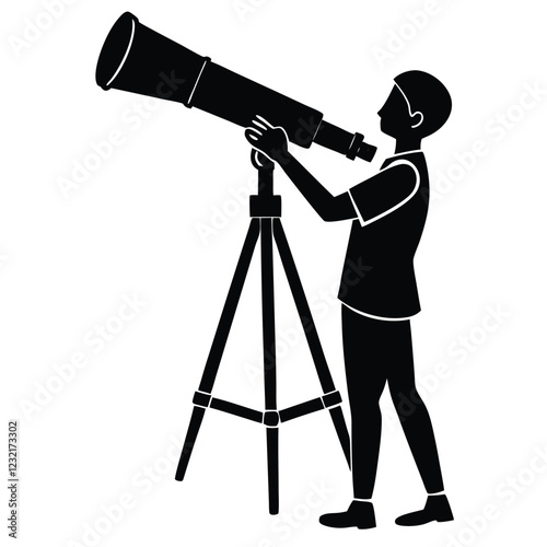 Silhouette of a person looking through a telescope
