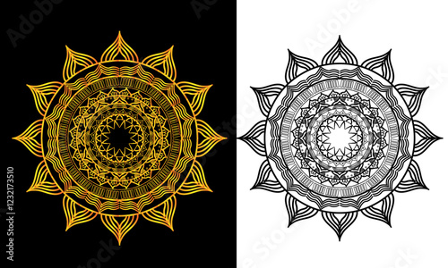 Circle pattern in the form of mandala for Henna, Mehndi, tattoos, decorative ornaments in ethnic oriental style, Flower Mandala. Vintage decorative elements. Round mandala. 