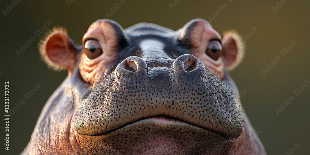 Close-up Photograph of Hippopotamus Face