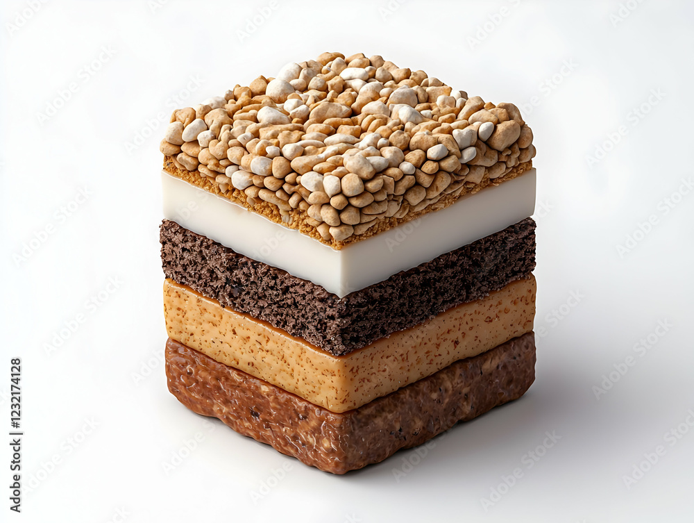 Layered cereal bar cross-section, food texture Layered cereal bar cross-section, food texture