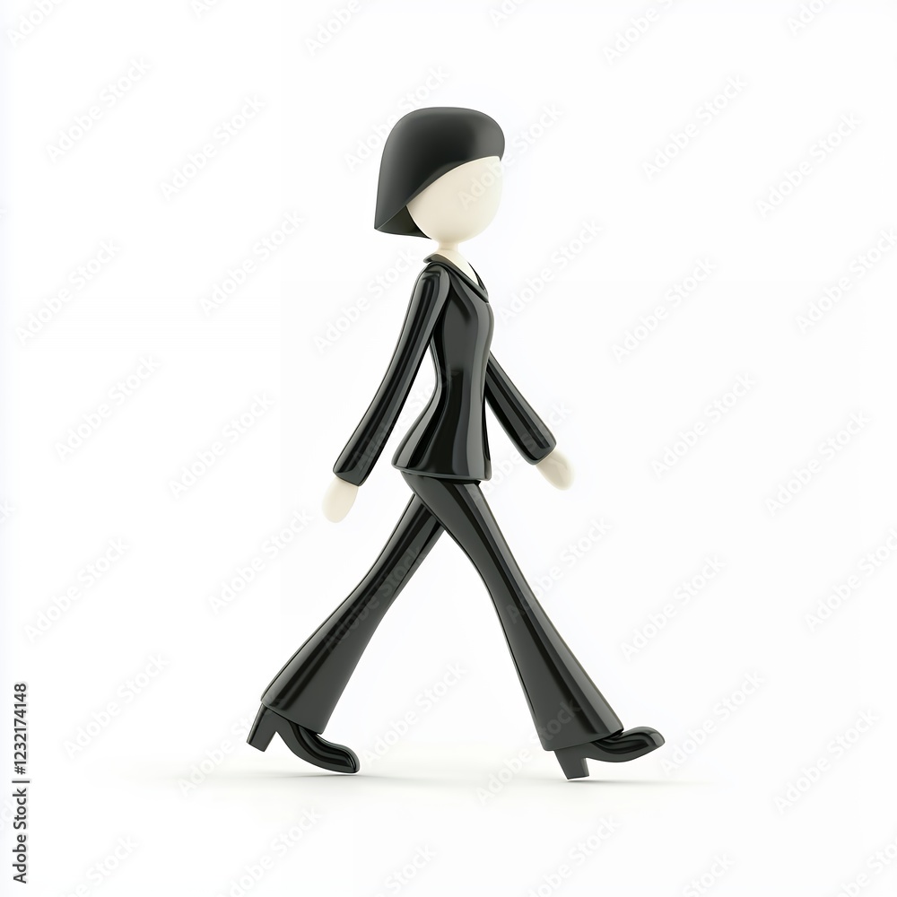 Walking Woman in Black Business Suit 3D Render Walking Woman in Black Business Suit 3D Render