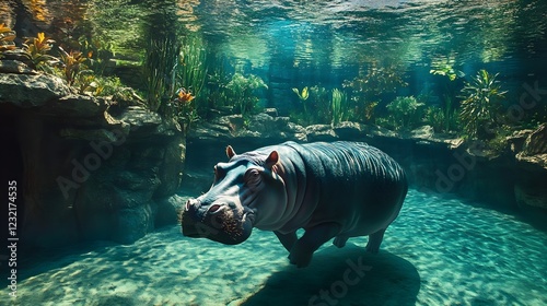 Beautiful photo hippopotamus, natural background.