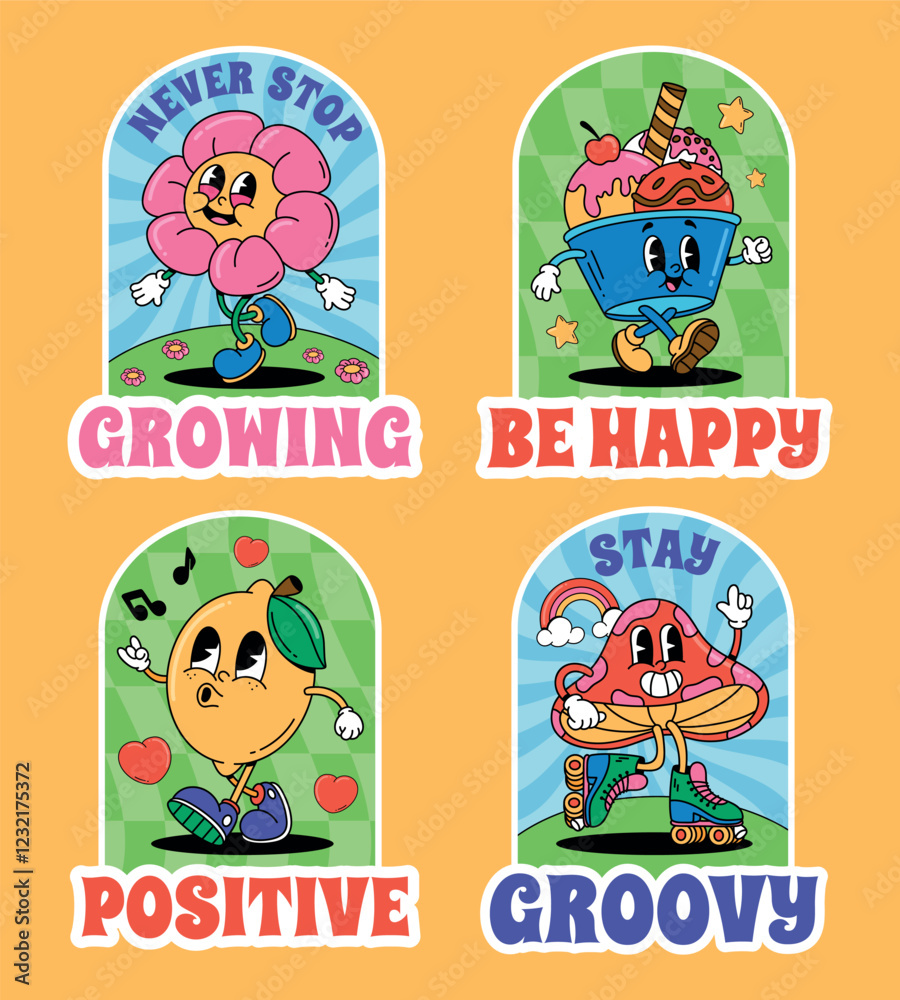 Fototapeta premium Motivational Cartoon Characters with Positive Messages