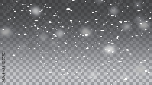 Falling Christmas Shining transparent beautiful, little snow with snowdrifts isolated on transparent background. Snowflakes, snow background. Heavy snowfall. 