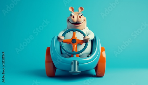 Caution animal drive.Bizarre absurd freak guy ride