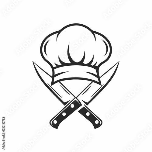 Chef Hat and Crossed Knives Vector Logo Design. photo