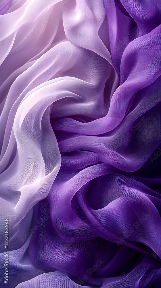 Obraz premium Purple and White Silk Fabric: Luxurious ombre silk fabric in shades of purple and white, elegantly draped and showcasing its soft texture and rich color gradation.