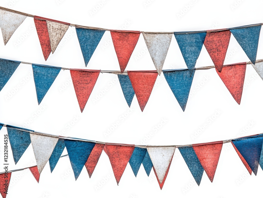 Obraz premium Historic Town Square Festive Decoration Traditional Red, White, and Blue Bunting Draped Across Charming Buildings, Creating a Vibrant and Patriotic Atmosphere for Community Celebrations, Parades, and