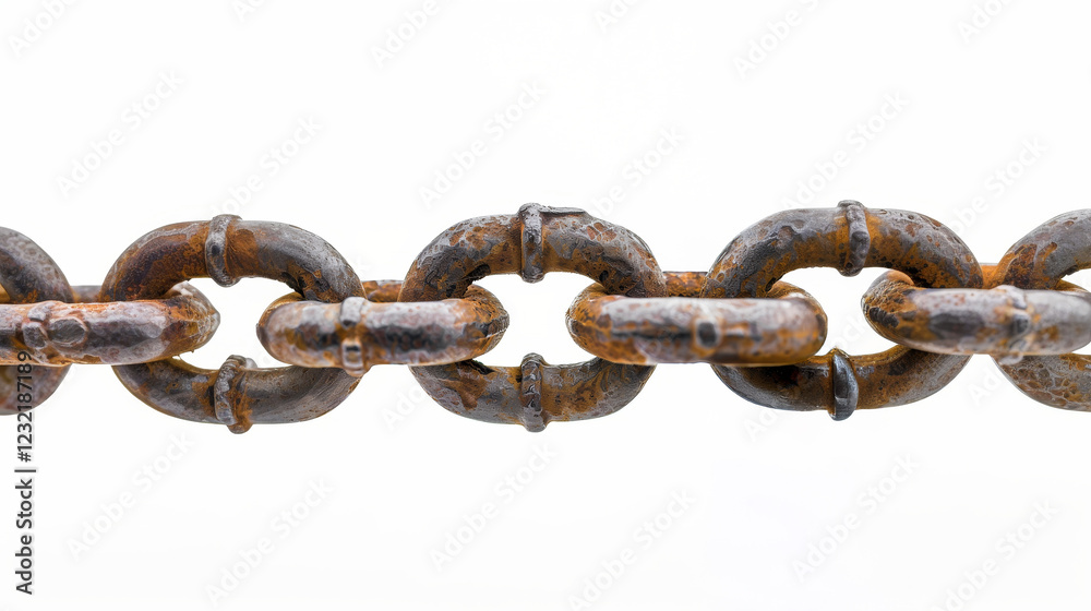 Obraz premium Solid rusty metal black chain closeup, isolated on white background