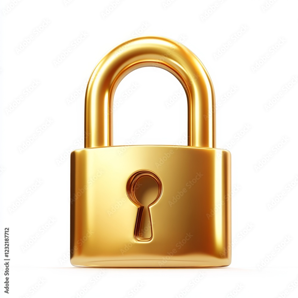Glossy Golden Padlock with Keyhole Isolated on White Background Glossy Golden Padlock with Keyhole Isolated on White Background