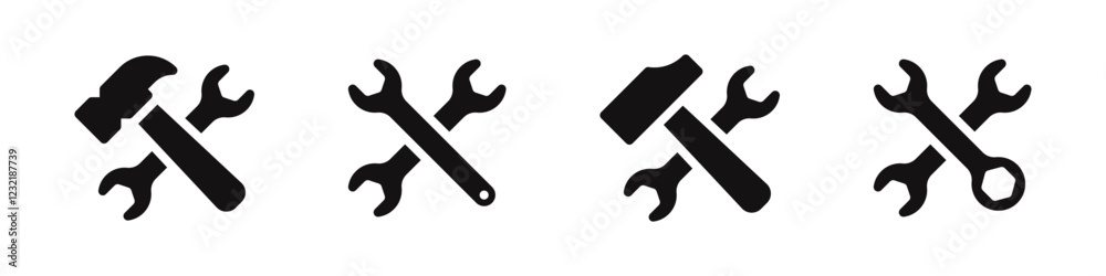 Tools and Service icons set. Wrench and hammer symbol collection. Vector illustration. Tools and Service icons set. Wrench and hammer symbol collection. Vector illustration.