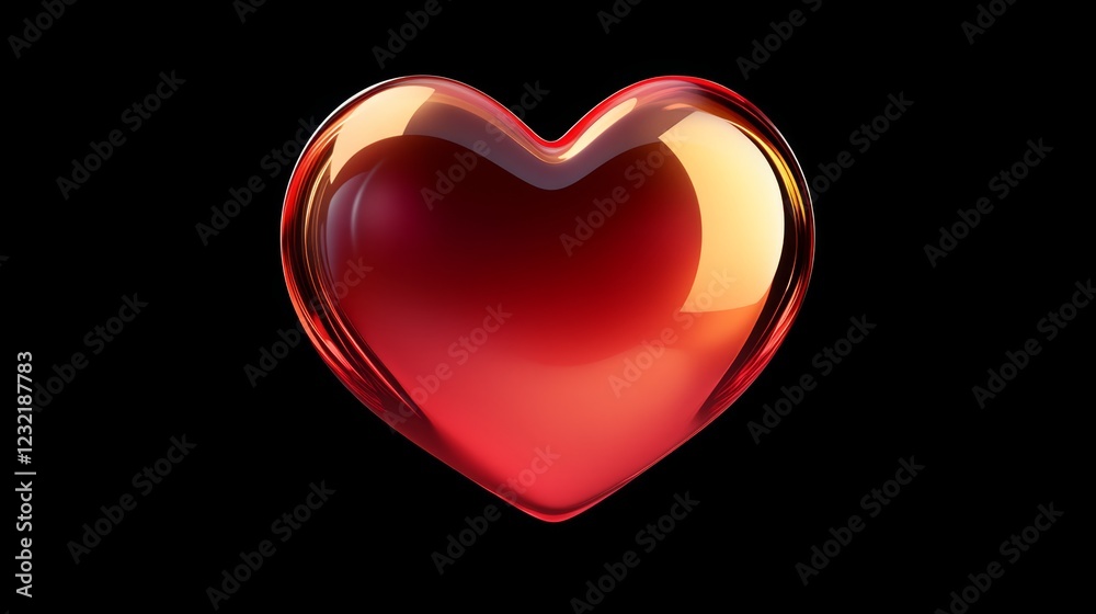 Shiny Red Heart Shape on Black Background for Love and Affection Shiny Red Heart Shape on Black Background for Love and Affection