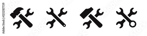 Tools and Service icons set. Wrench and hammer symbol collection. Vector illustration.