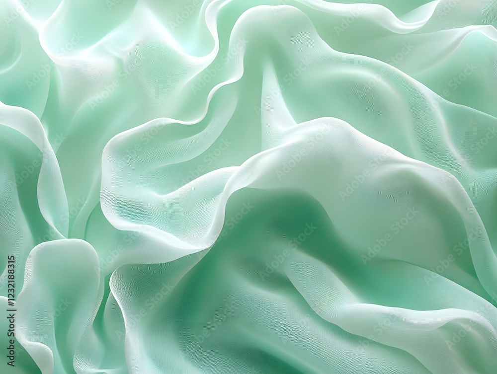 Obraz premium Mint Green Silk Drape: Luxurious, flowing mint green silk fabric creates a stunning visual texture with soft, undulating folds and subtle highlights, perfect for elegant design projects. 