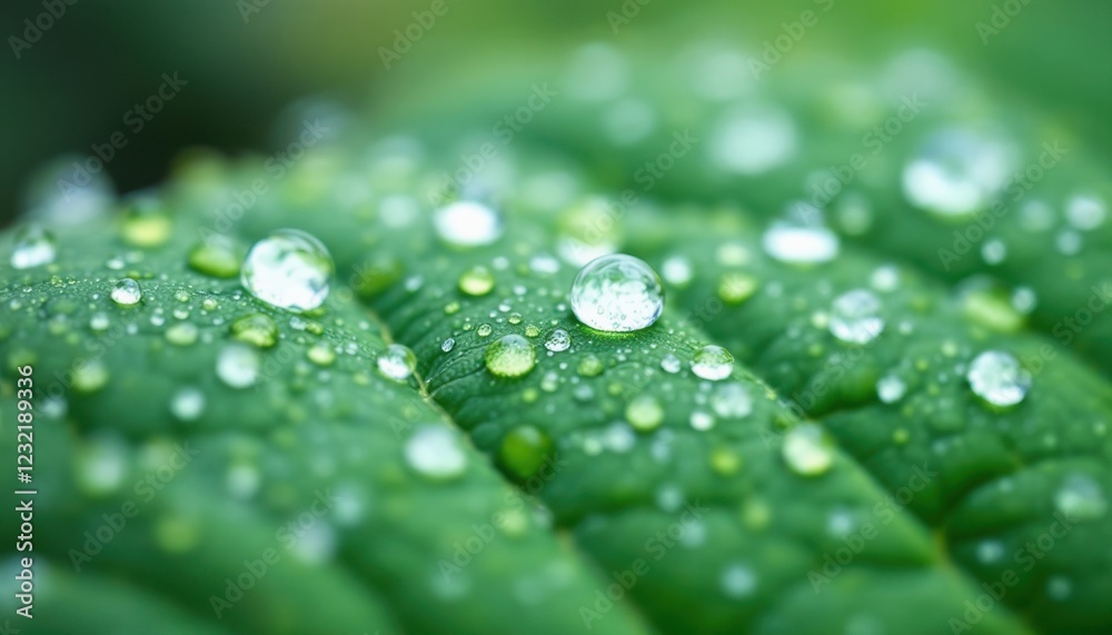 Close-up of water droplets on bright green leaf surface macro photography Close-up of water droplets on bright green leaf surface macro photography