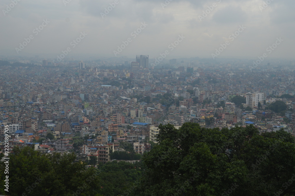 Fototapeta premium The many buddhist stupas at the Swoyambhu Mahachaitya Monkey Temple in Kathmandu, Nepal
