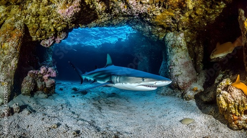 Big blue shark on the seabed photo