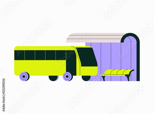 City Bus At A Bus Stop In Flat Vector Illustration Symbolizing Public Transportation, Waiting Area, And Commuting, Isolated On White Background photo