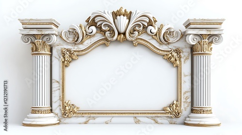Elegant Baroque-Style Marble and Gold Frame with Columns