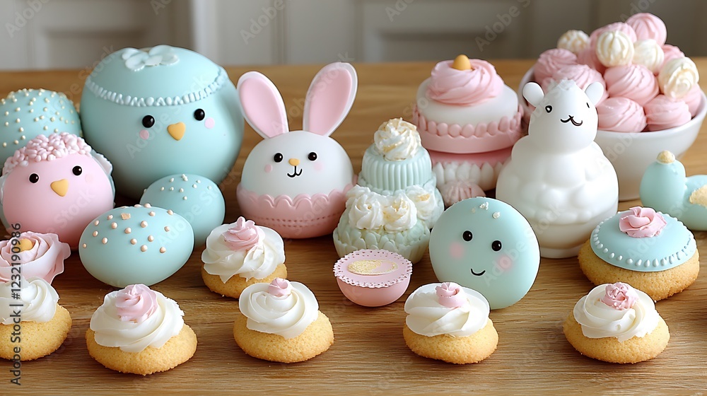 A selection of handmade Easter cards, decorated with paper flowers, bunny stamps, and pastel colors, resting on a craft desk A selection of handmade Easter cards, decorated with paper flowers, bunny stamps, and pastel colors, resting on a craft desk