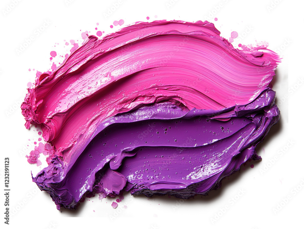 Obraz premium one pink brush strokes isolated on a white background, one curve shape, with an oil paint texture, in a flat lay composition