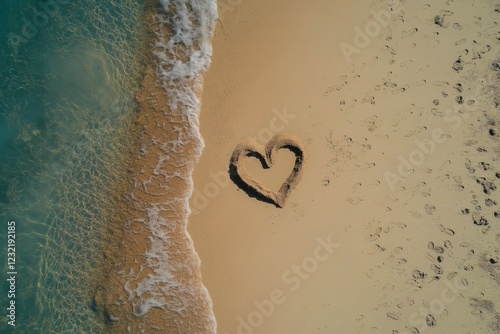 Heart Shape Drawn in Sand by the Ocean photo