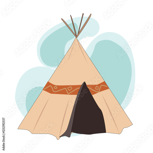 Native Americans. lodge or wigwam. Traditional camp, tent style handmade home for indigenous people, 
