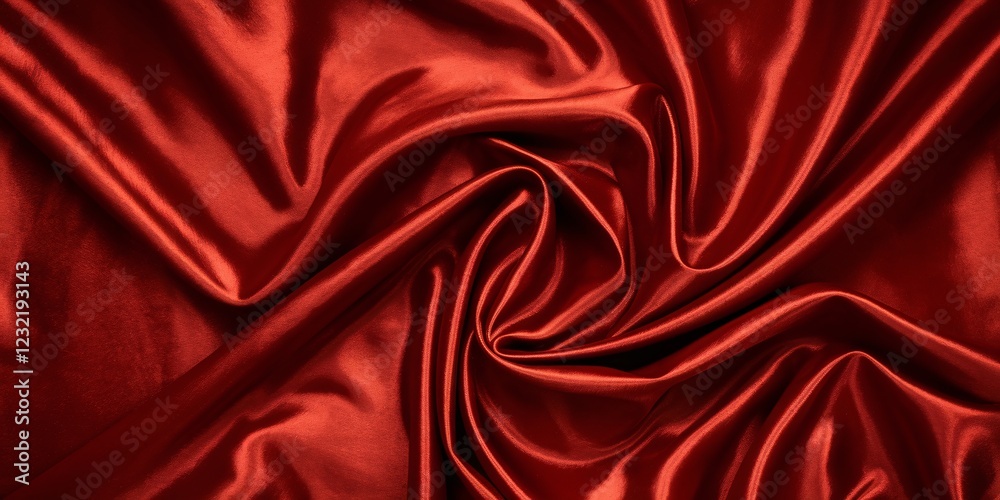Obraz premium Luxurious Red Satin Fabric. Close-up of draped, shiny red satin fabric. The smooth texture and rich color create luxury and elegance. Perfect for backgrounds, fashion, and design projects.