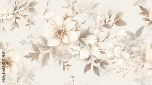 Wallpaper Mural Plants and Flower with Summer Seamless Pattern Background Concept. Elegant Floral Pattern in Soft Neutral Tones Torontodigital.ca