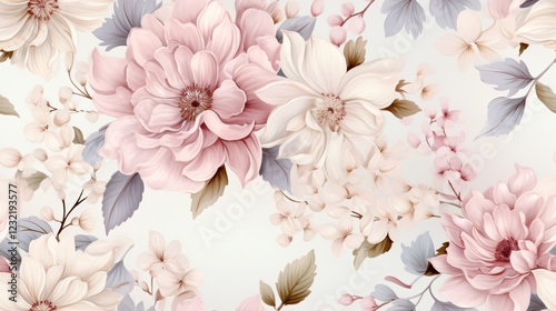 Plants and Flower with Summer Seamless Pattern Background Concept. Elegant Floral Pattern with Soft Pastel Colors
